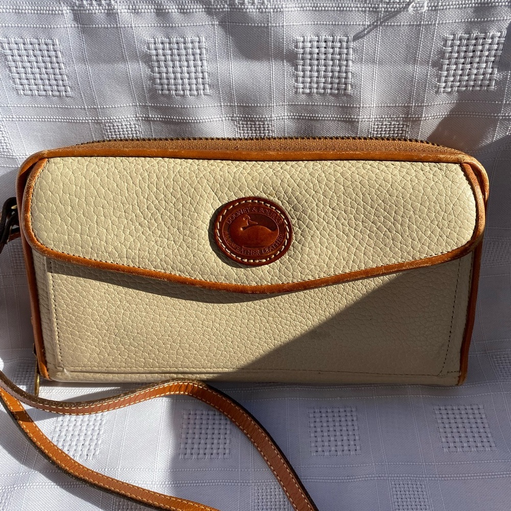 Dooney & Bourke Cream and Brown Leather Crossbody Wallet